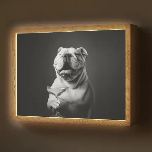 Buldog - Hond - Glas Light Box met batterij (Wandlamp) middel -z3d_website