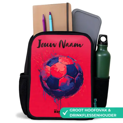 Voetbalvibes - Verf - Blauw - Rood Rugzak - Zwart middel -inhoud_NL