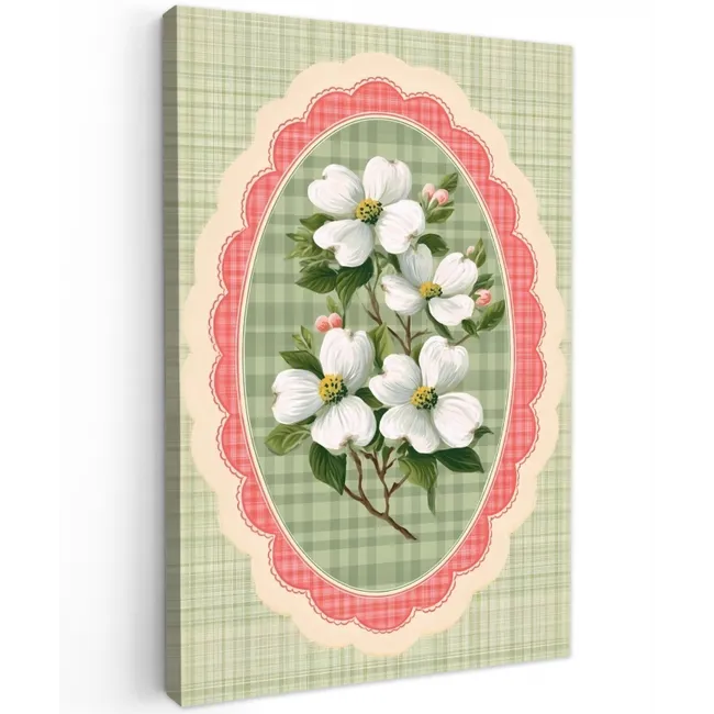 Bloemen - Illustratie - Geruit - Groen Tuinposter op houten frame 2 cm dik klein -3d