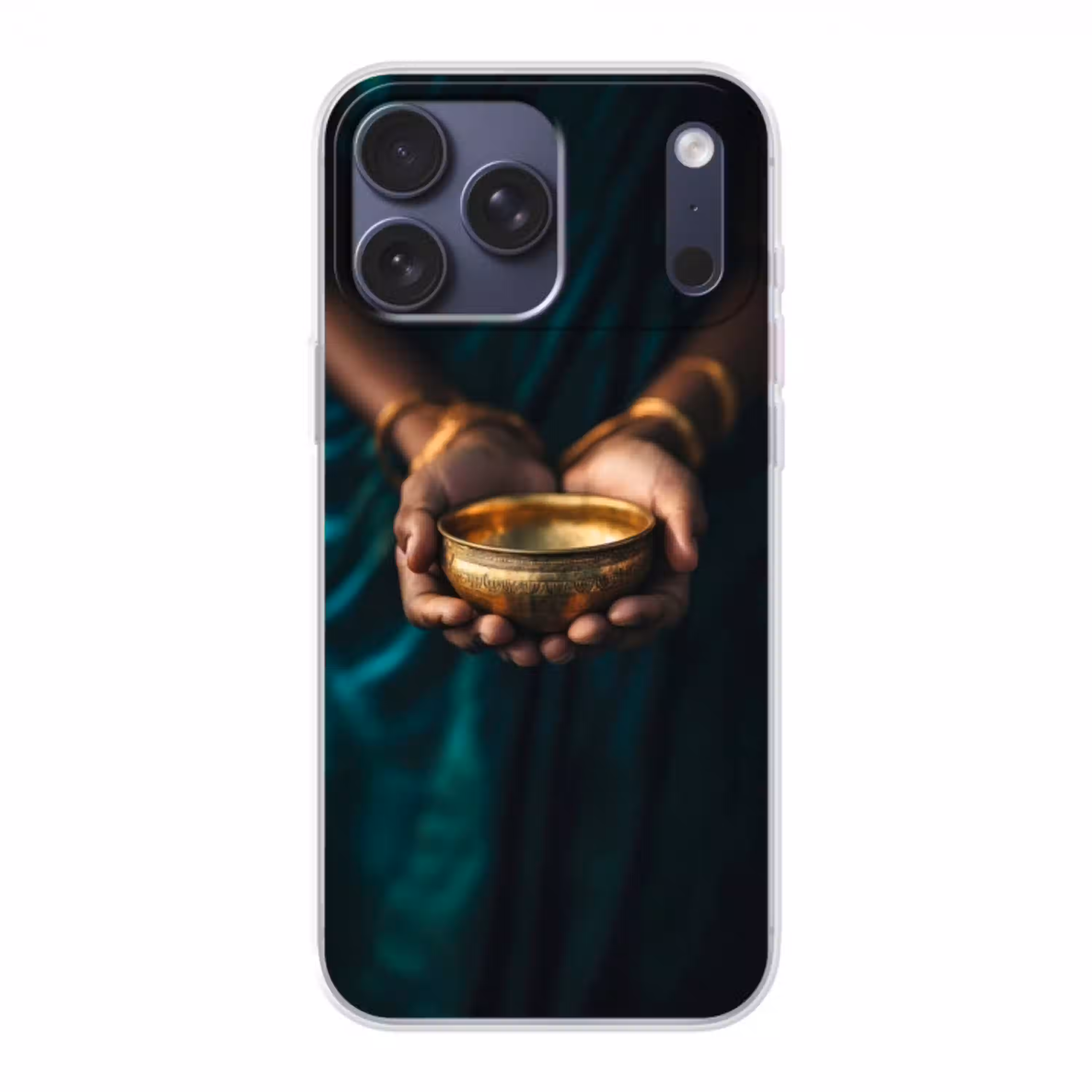 Goud - Kom - Blauw Telefoonhoesje iPhone 17 Pro Max klein -3d