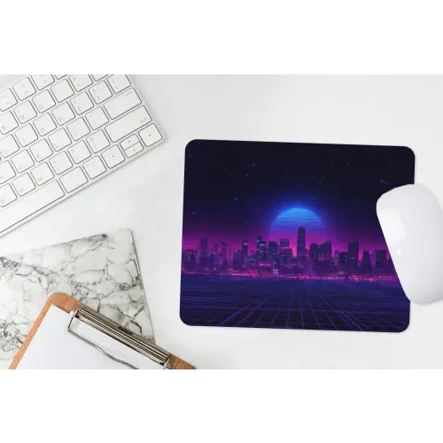 Skyline - Zon - Neon - Rasterpatroon muismat rubber klein -witbureau
