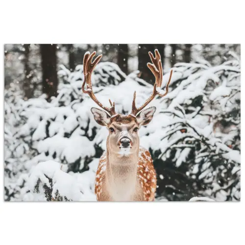Hert - Sneeuw - Winter - Bos - Dieren poster papier klein -3d