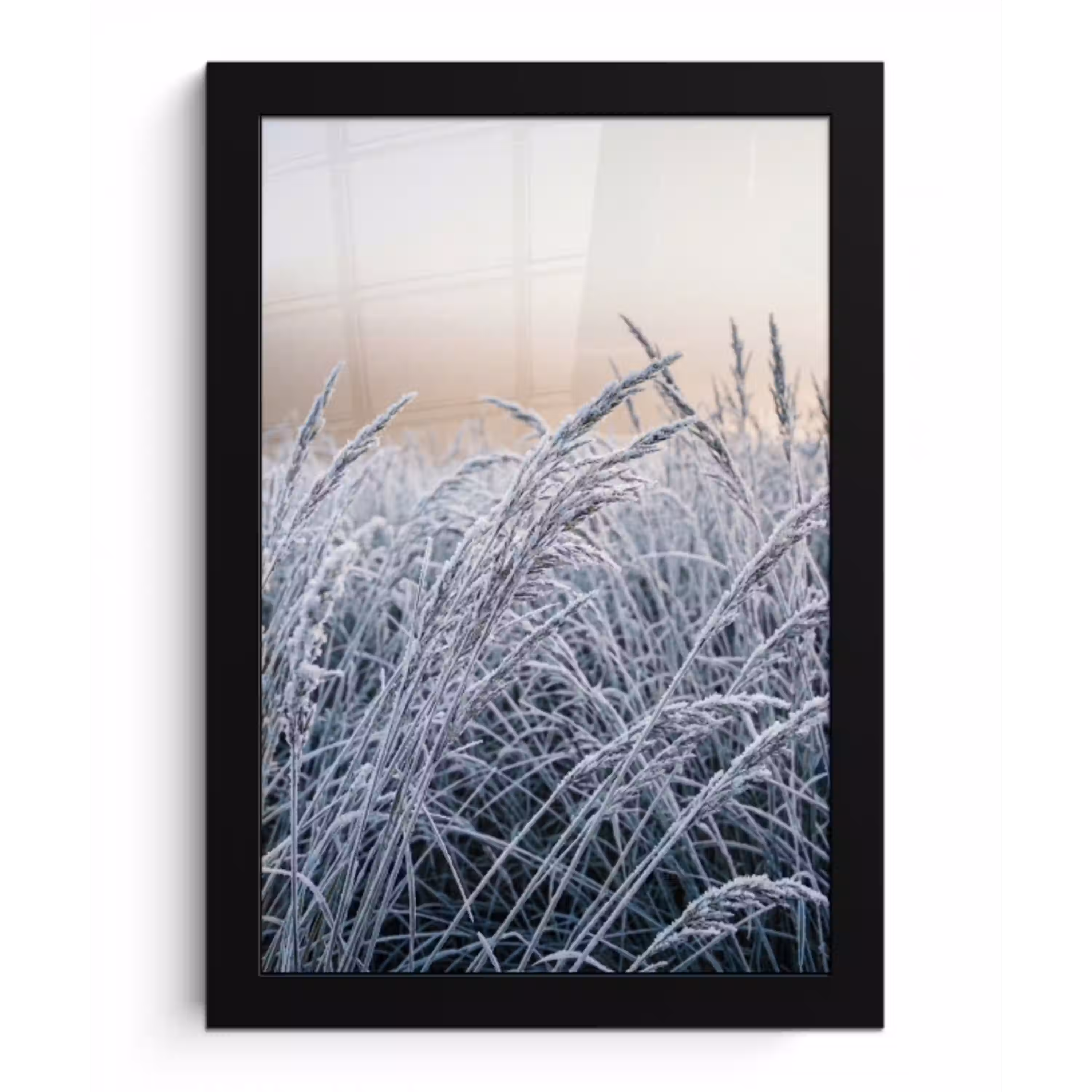 Rijp - Gras - Kristallen - Winter - Minimalistisch fotolijst zwart zonder passe partout klein -3d