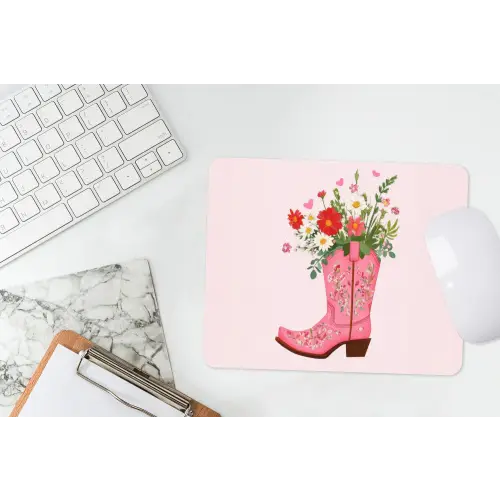 Cowboylaarzen - Roze - Boeket - Bloemen muismat rubber klein -witbureau