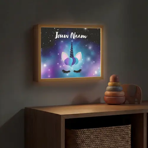 Wimpers - Eenhoorn - Sterren - Blauw Light Box met batterij (Wandlamp kind) middel -sfeer5_kind