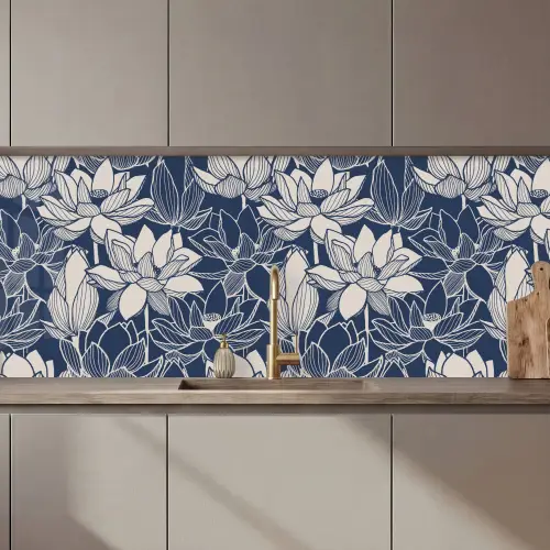 Lotus - Blauw - Patronen keuken achterwand 2 middel 871 zz_3dshopping