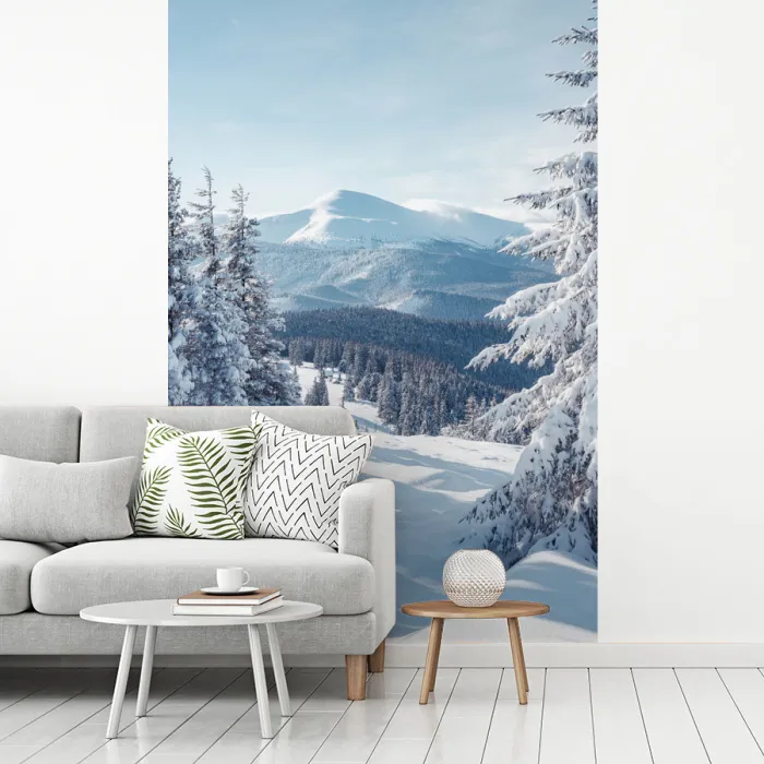 Winterlandschap - Natuur - Berg - Bomen - Sneeuw fotobehang vinyl groot -woonkamer