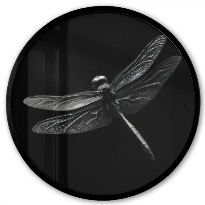Libelle - Dieren - Zwart - Insect Fotolijst rond zonder passe partout klein -3d