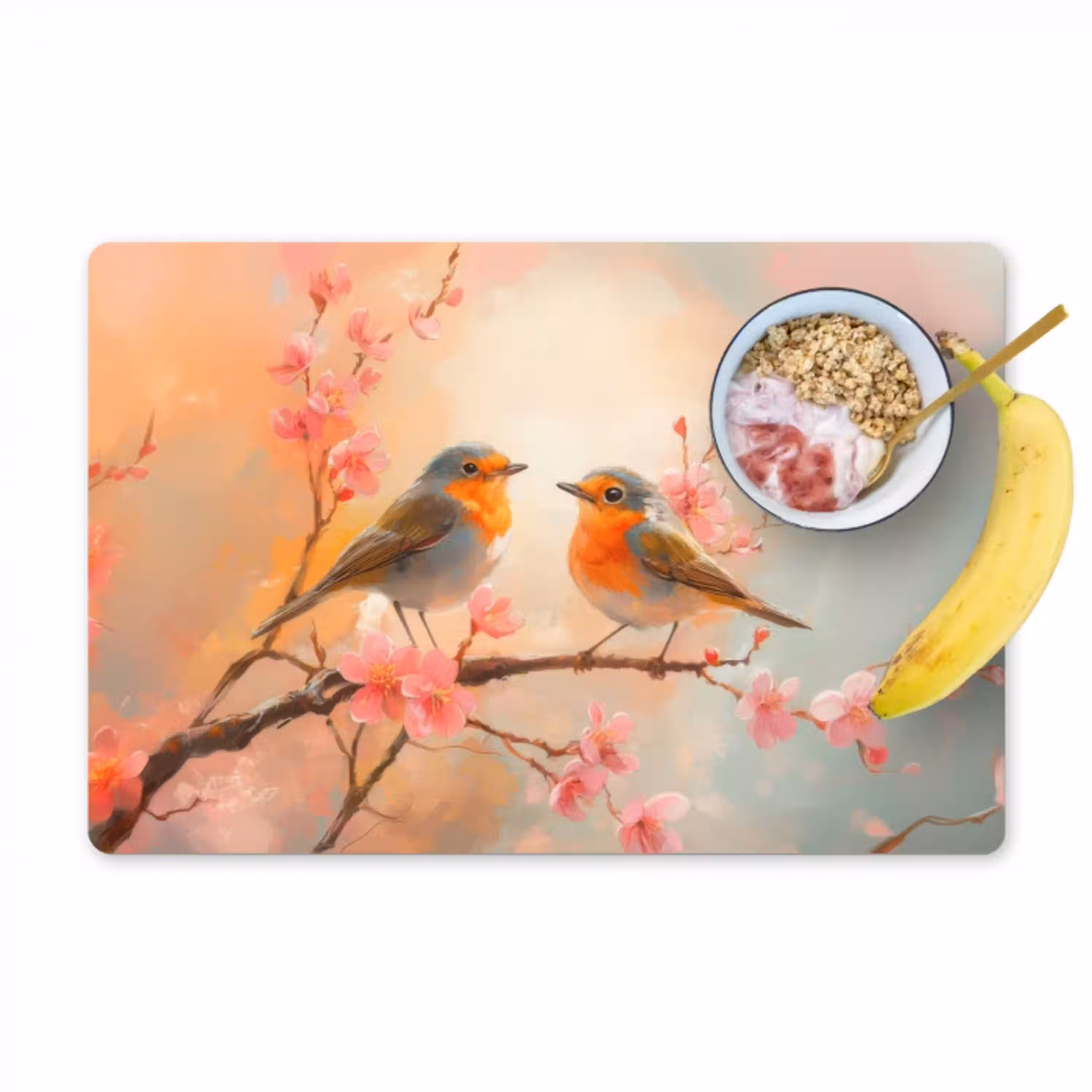 Roodborstjes - Sierlijk - Bloesemtak Placemat vinyl groot -zzzproduct_Kitchenyeah-website