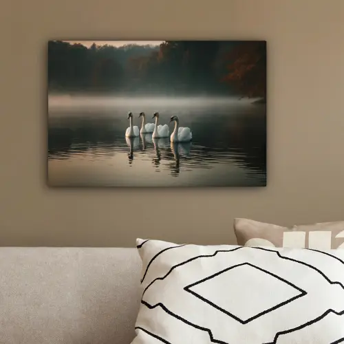 Zwanen - Wit - Water - Mist canvas 2cm klein -sfeer3