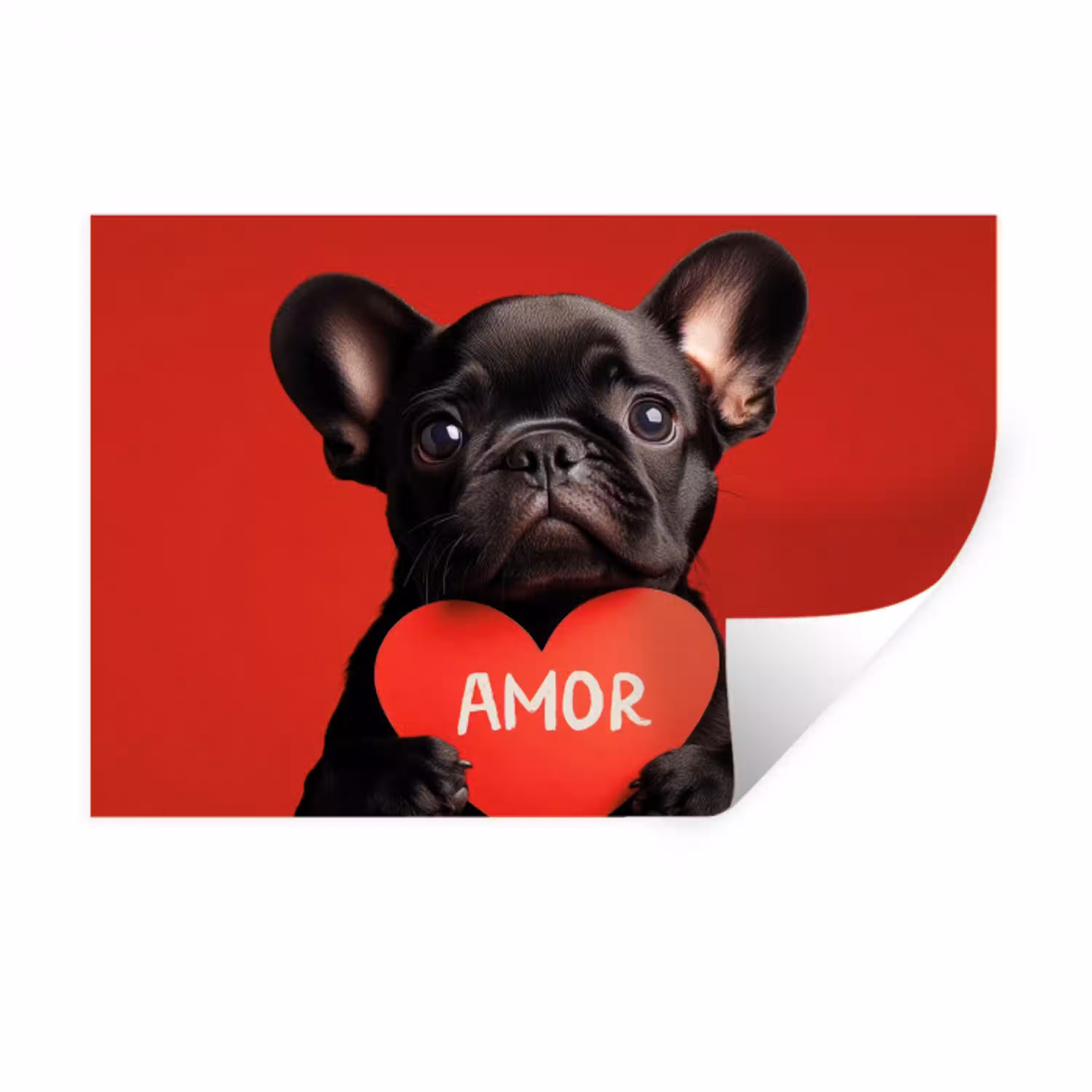 Amor - Hond  - Hartje - Rood Muursticker klein -3d