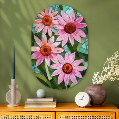 Bloemen - Roze - Glasmozaïek Wandcirkel Ovaal Glas middel -sfeer2
