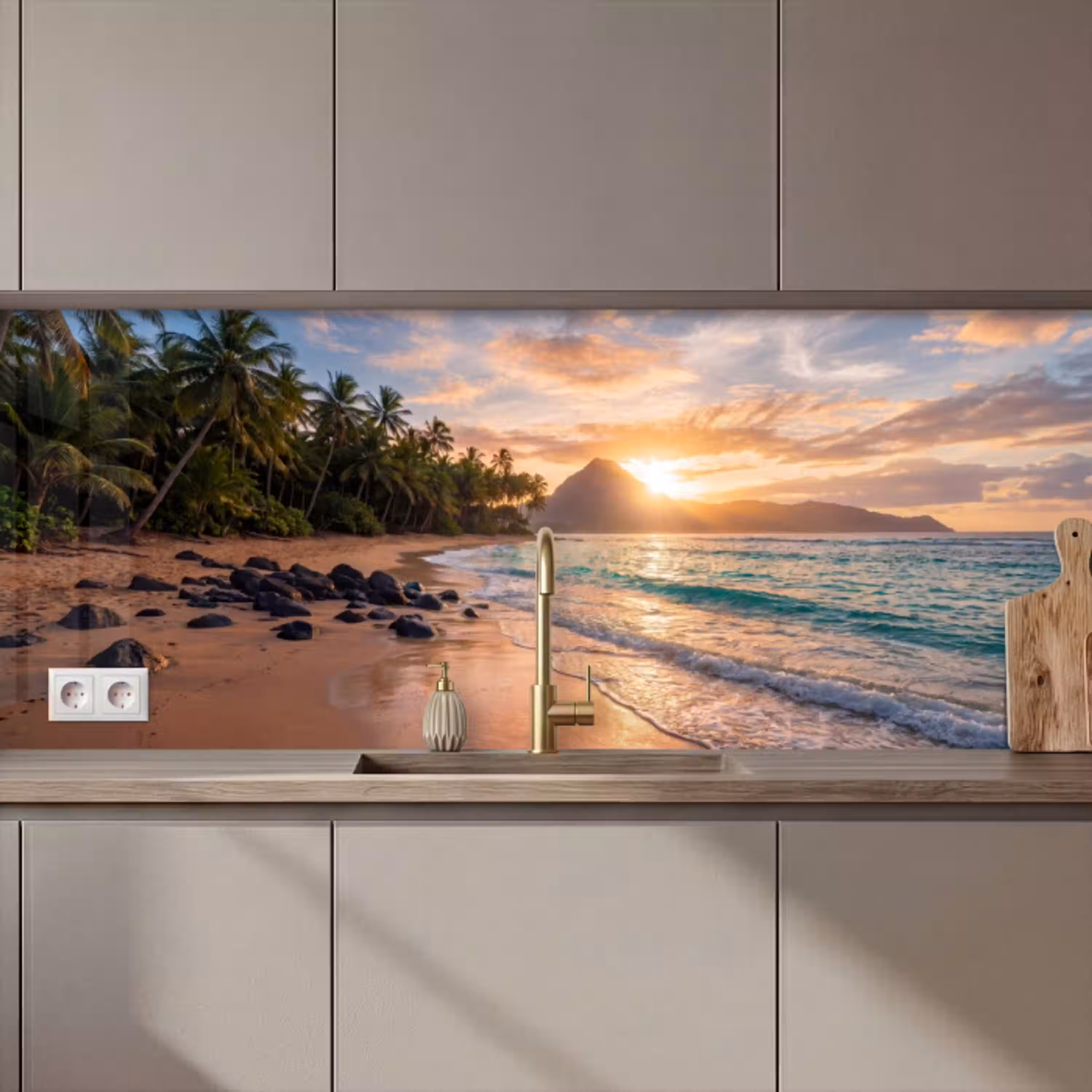 Zee - Berg - Landschap - Tropisch - Goud keuken achterwand 2 middel zz_3dshopping