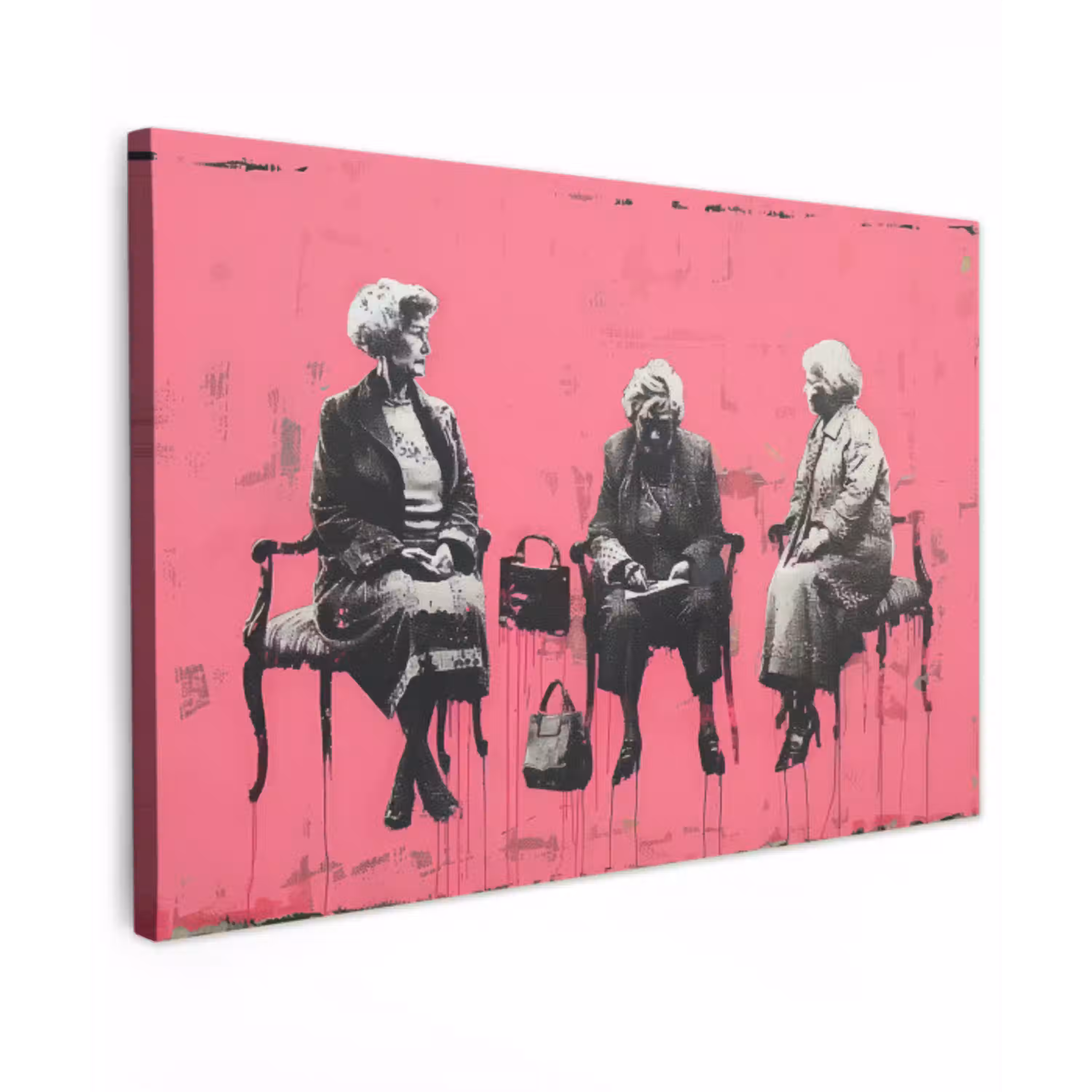 Graffiti - Vintage - Zwart - Street art - Roze - Banksy canvas 2cm klein -z3d