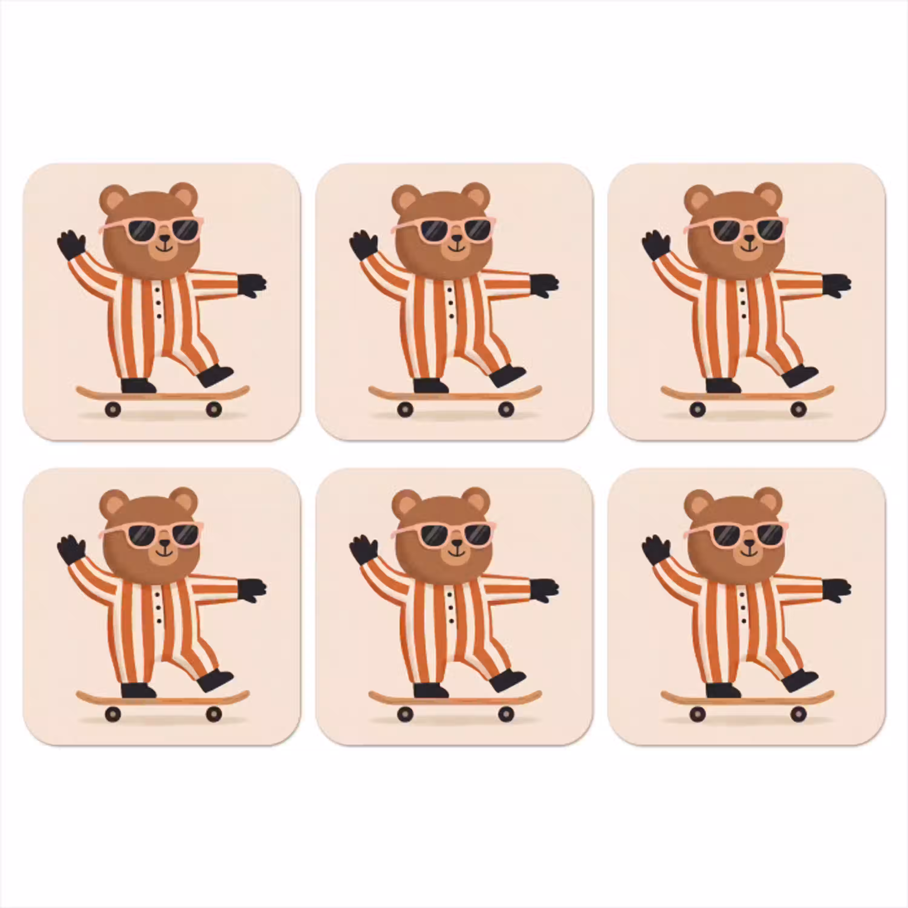 Dieren - Skateboard - Spel - Cartoon - Roze onderzetter kurk middel -3d