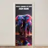 Bunter Neon-Elefant mit Namensfeld. deurposter klein -3d_beige