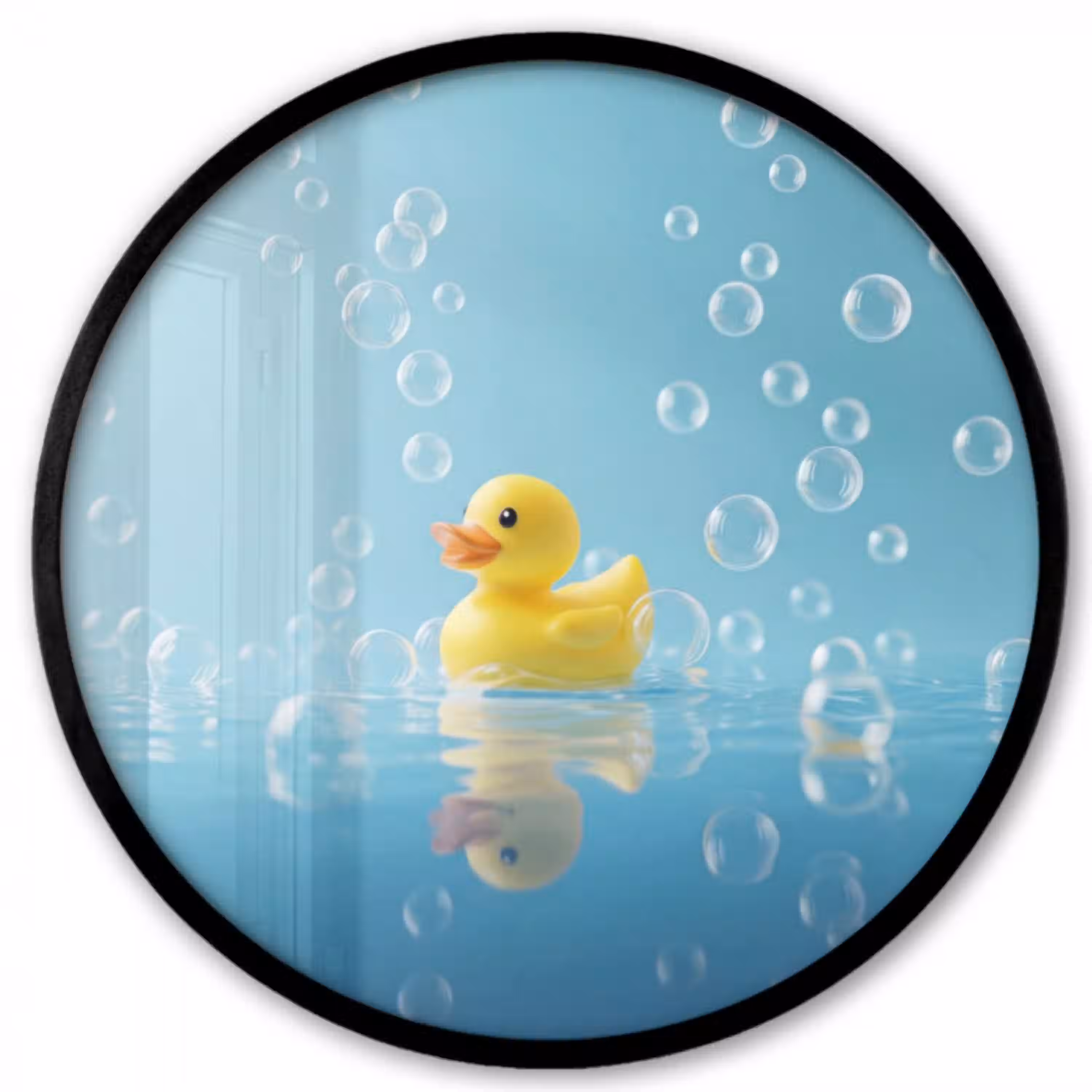 Bubbels - Badeend - Geel Fotolijst rond zonder passe partout klein -3d