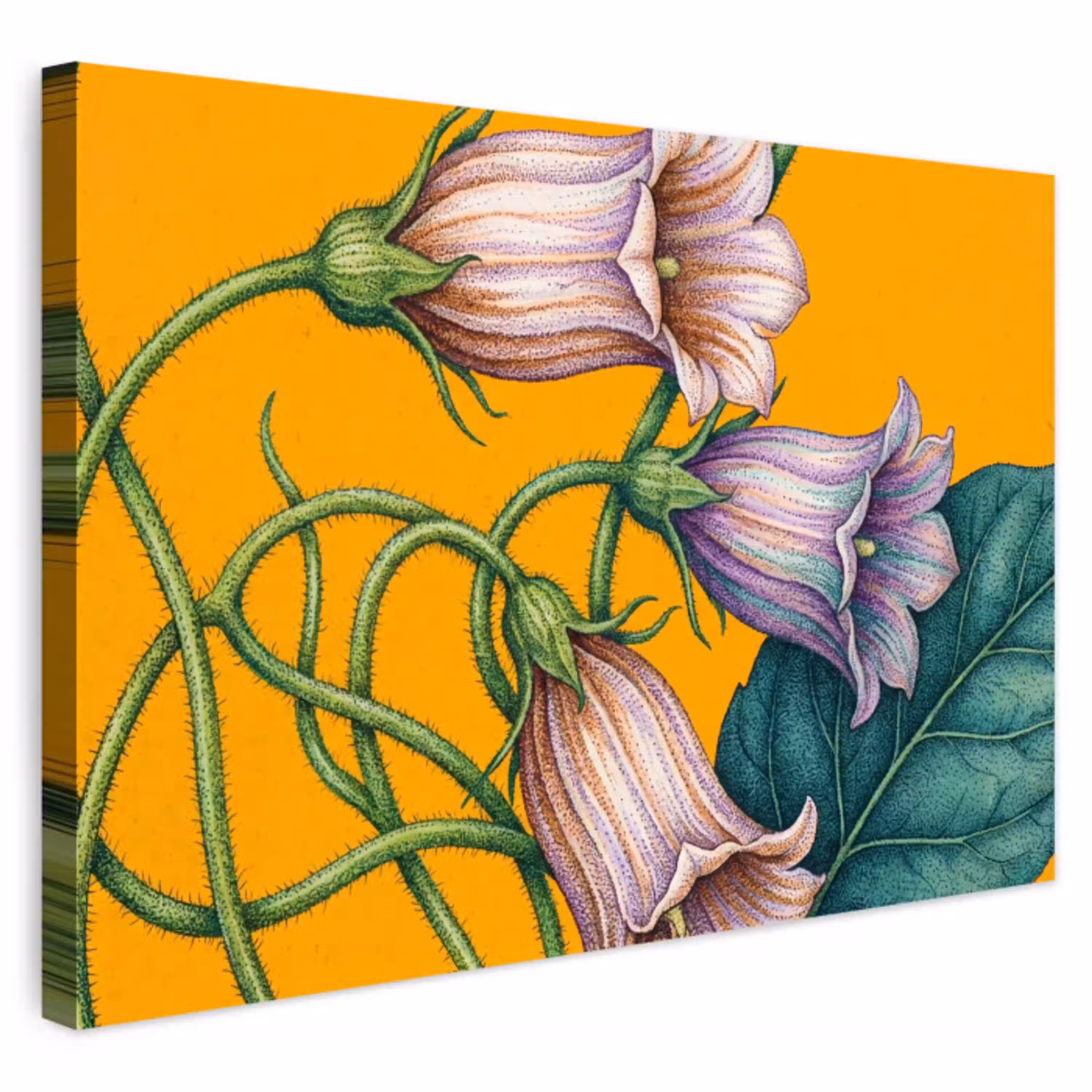 Bloemen - Botanisch - Geel Tuinposter op houten frame 2 cm dik klein -3d