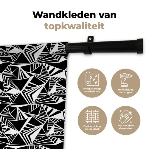 Driehoeken - Geometrisch - Zwart - Wit Wandkleed katoen klein 269 -sfeer2
