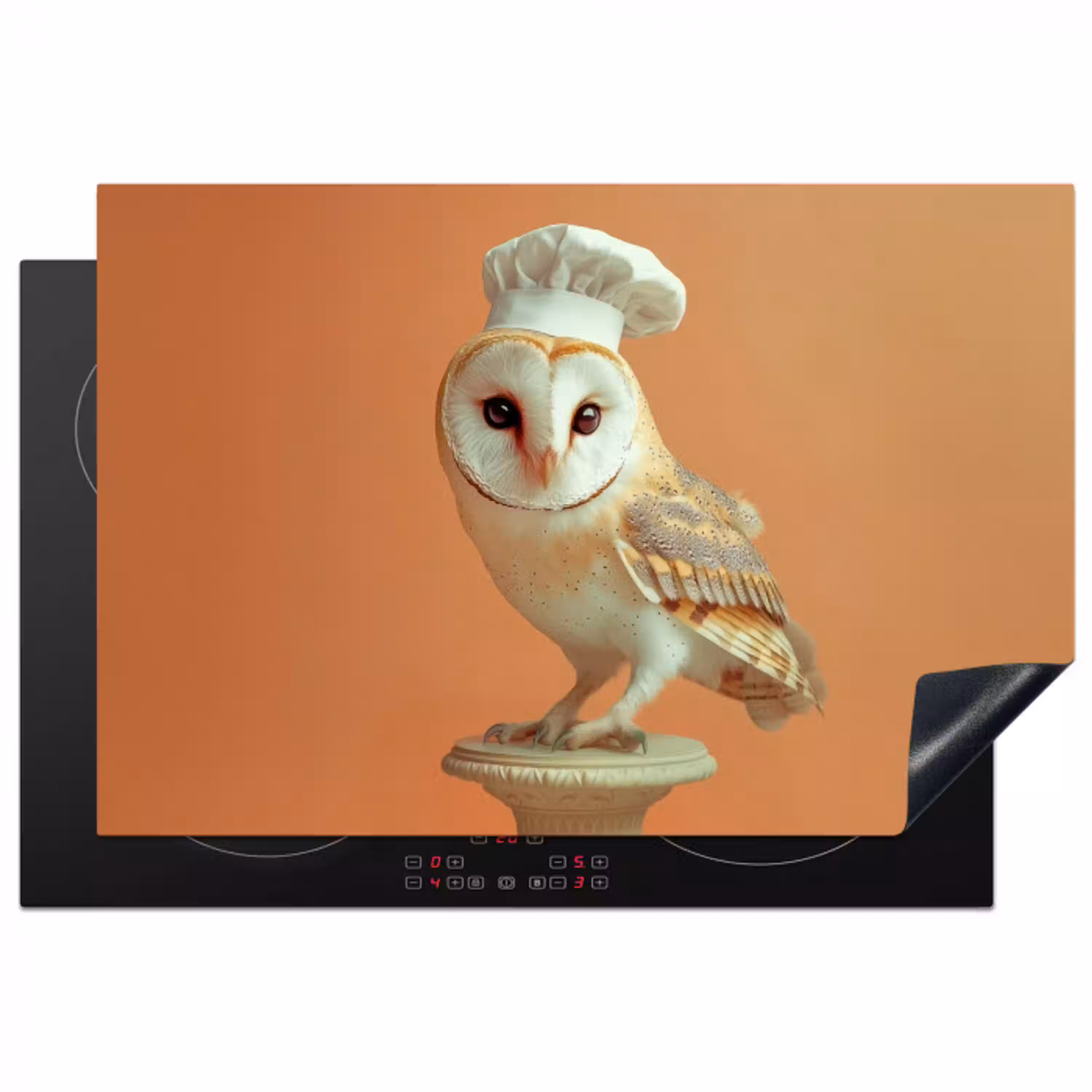 Kerkuil - Koksmuts - Oranje - Vogel Inductie beschermer vinyl 3mm klein -3d