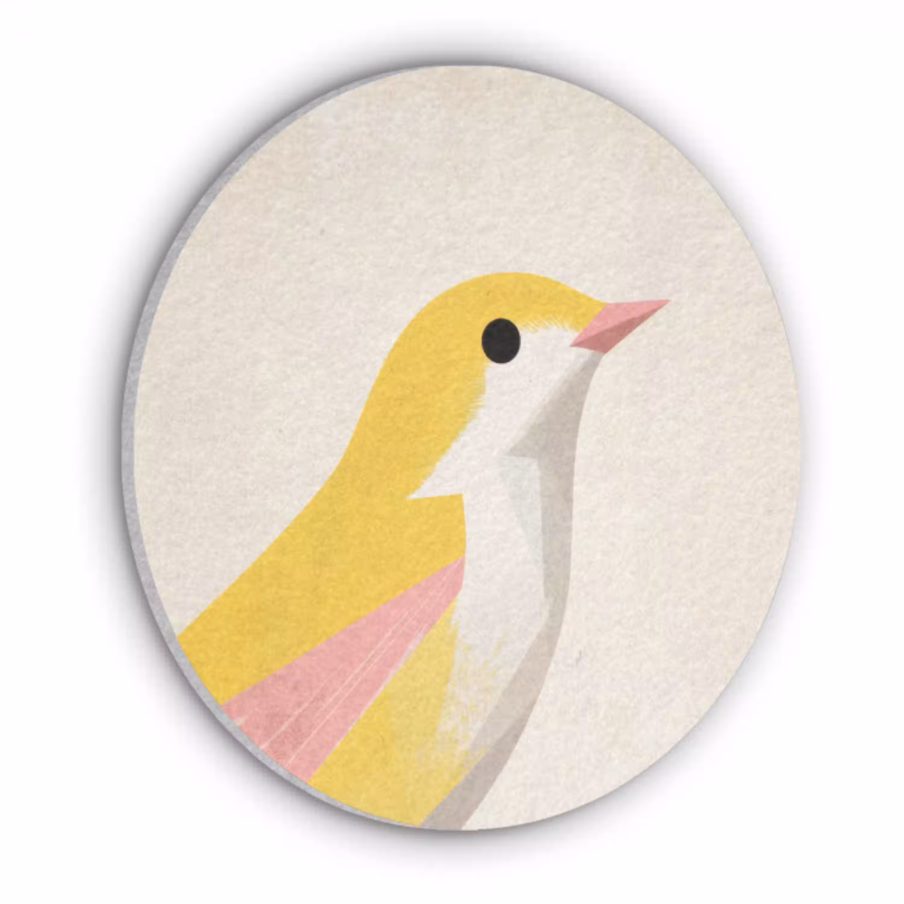 Vogel - Minimalistisch - Geel Akoestische PET Vilt - Rond klein -3d