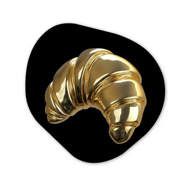 Croissant - Brood - Goud - Zwart Wandcirkel Organisch Forex 3mm klein -3d