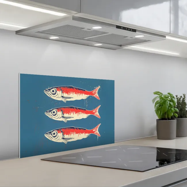 Vissen - Rood - Blauw keuken achterwand spatscherm klein -3d_schuin