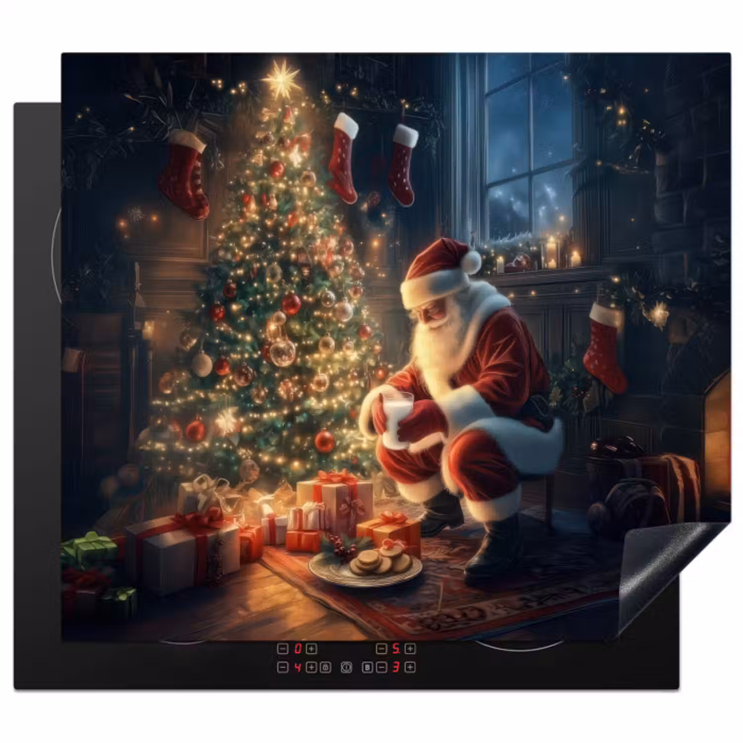 Inductie beschermer - Kerstman - Haard - Donker