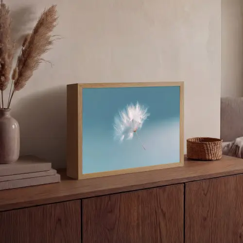 Paardenbloempluisje - Blauw - Lucht Light Box met batterij (Wandlamp) middel -sfeer2