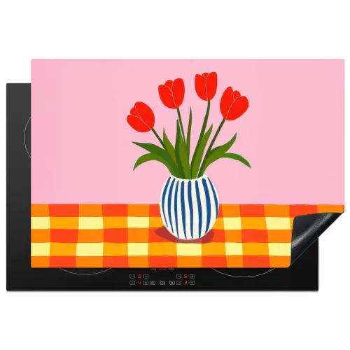 Tulpen - Roze - Vaas Inductie beschermer vinyl 3mm klein -3d