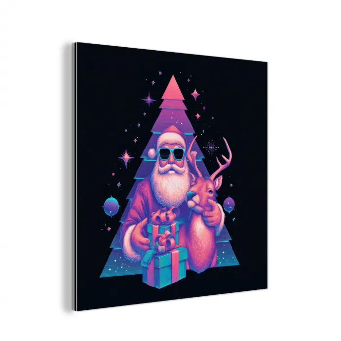 Retro - Kerstman - Rendieren - Kerstboom aluminium wit klein -3d