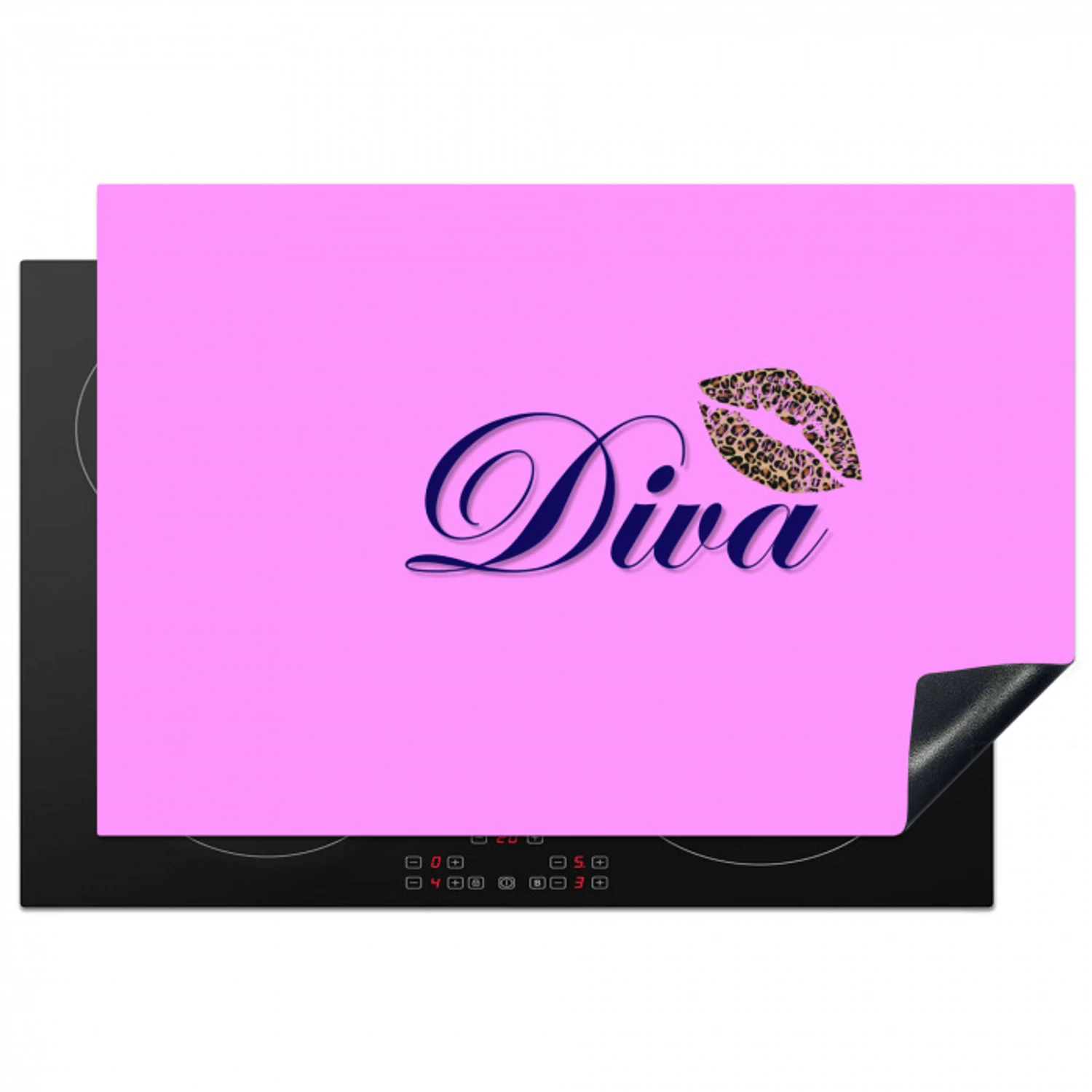 Diva - Lip - Panterprint - Roze Inductie beschermer vinyl 3mm klein -3d