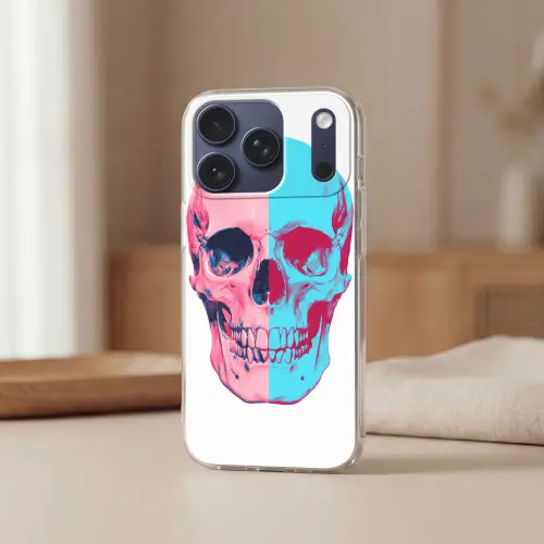 Schedel - Grafisch - Roze - Verdeeld Telefoonhoesje iPhone 17 Pro klein -sfeer2