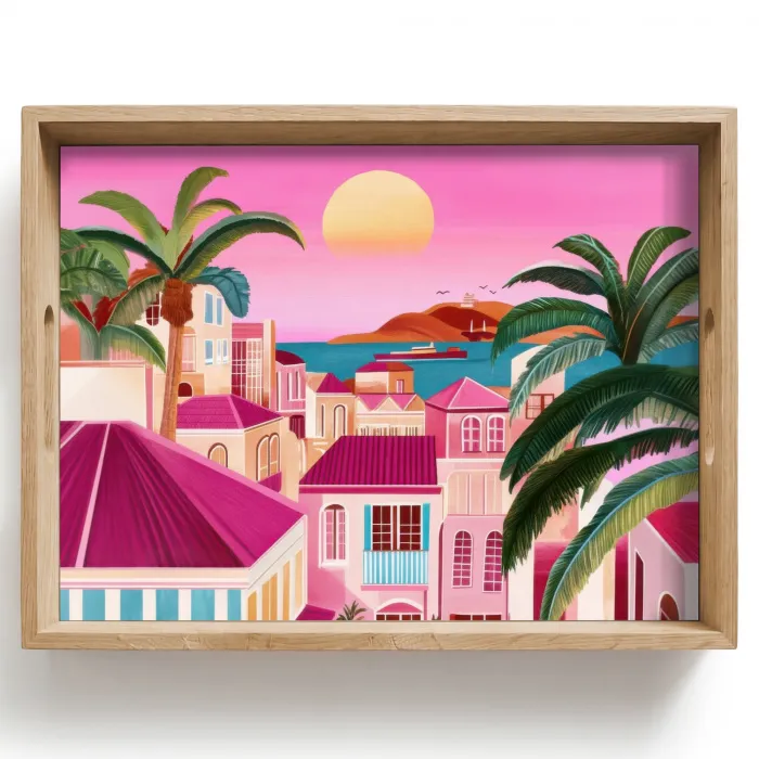 Stad - Roze - Palmbomen Dienblad Rechthoek middel -z3d_shopping