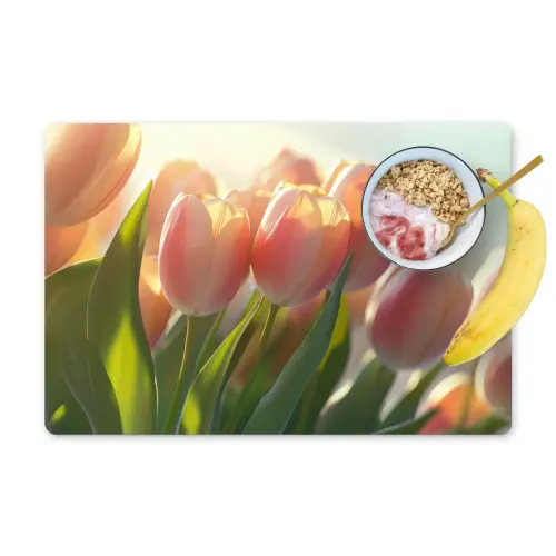 Tulpen - Roze - Zonnestralen Placemat vinyl groot -zzzproduct_Kitchenyeah-website