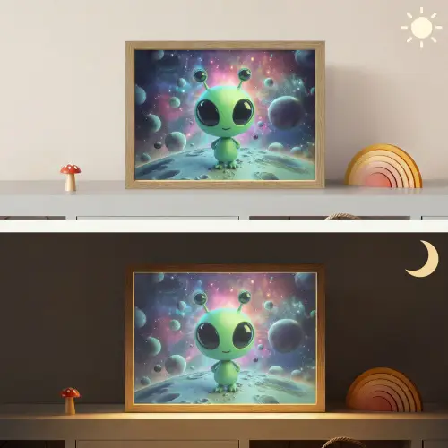 Alien - Groen - Planeten - Ruimte Light Box met batterij (Wandlamp kind) middel -sfeer3_kind