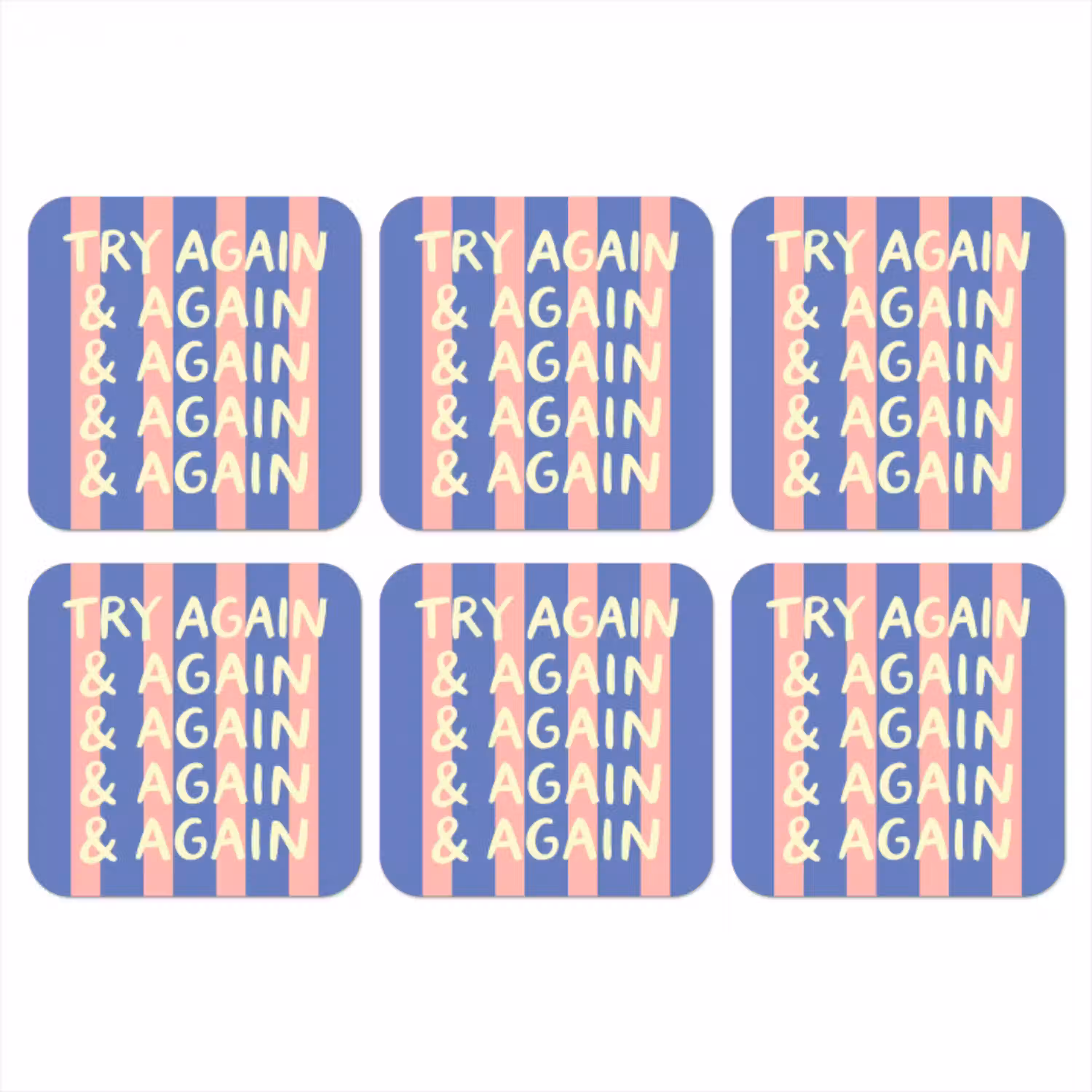 Try again - Strepen - Roze - Verticaal - Blauw onderzetter kurk middel -3d