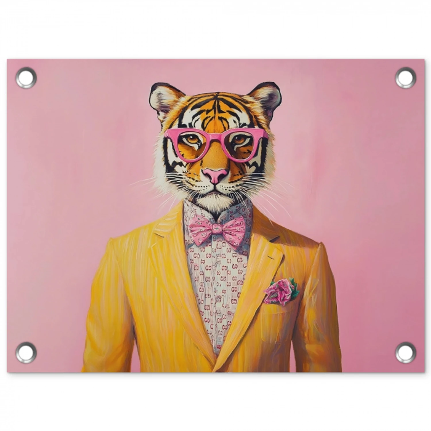 Tijger - Bril - Geel - Jasje tuinposter los doek klein -3d