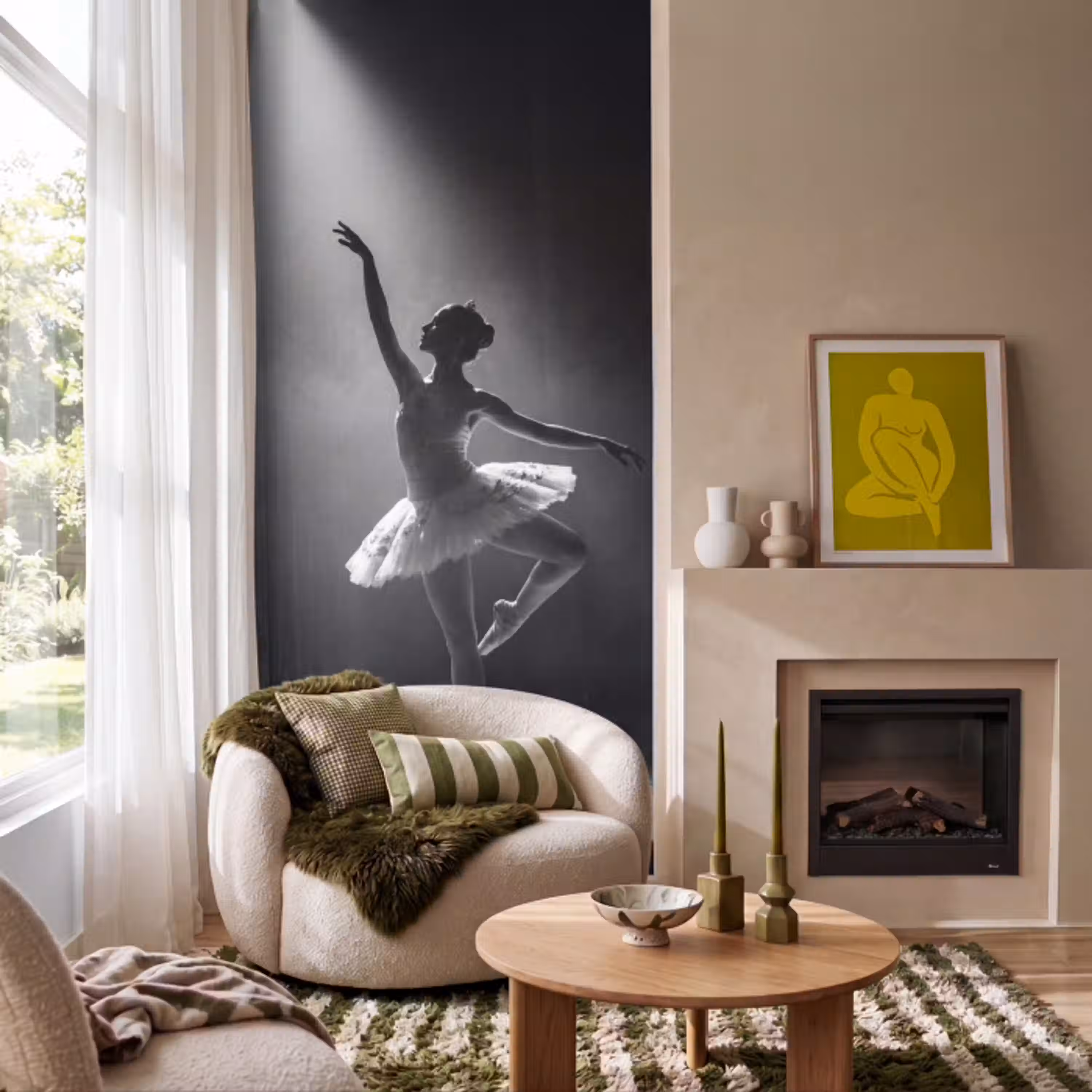 Danser - Podium - Zwart-wit - Kunst - Klassiek Behang Vlies klein -sfeer2