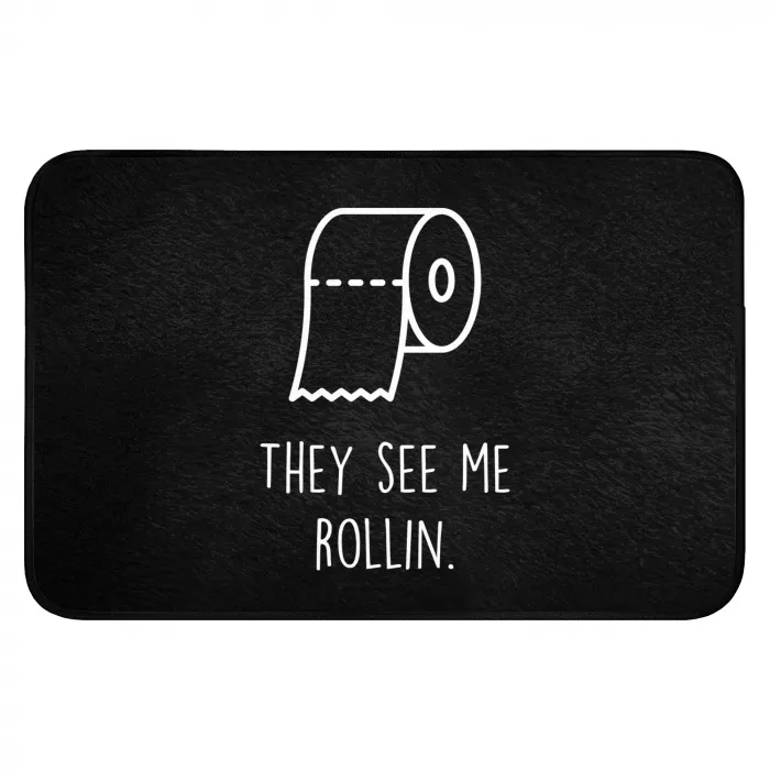 Quotes - WC papier - They see me rollin - Zwart - Spreuken Badmat klein -3d