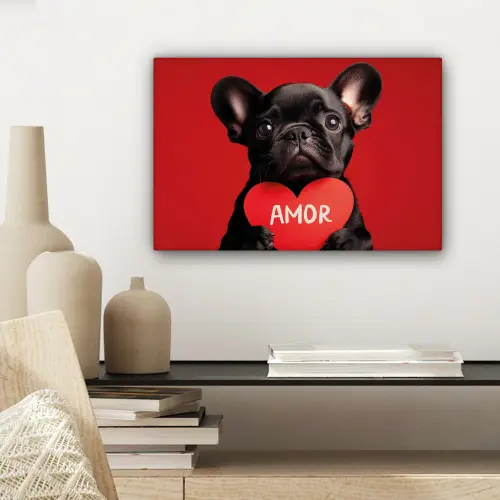 Amor - Hond  - Hartje - Rood canvas 2cm klein -sfeer6
