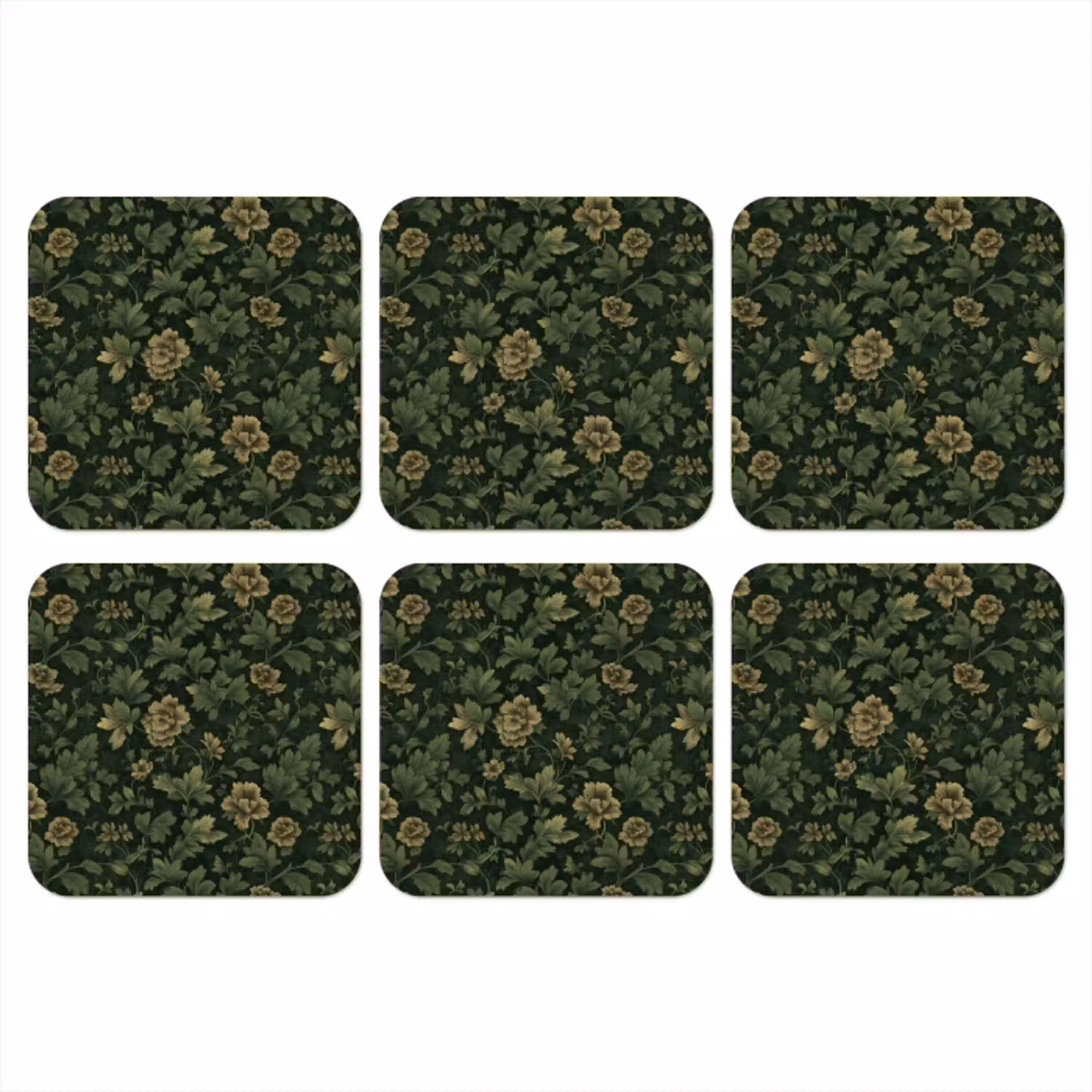 Donker - Groen - Goud - Botanisch onderzetter kurk middel 366 -3d