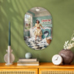 Retro - Blauw - Vrouw Wandcirkel Ovaal Forex klein -sfeer2