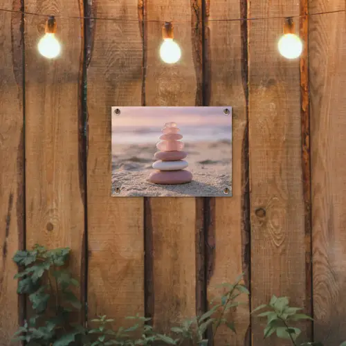 Stenen - Zand - Roze tuinposter los doek klein -sfeer1