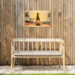 Bierfles - Zonsondergang - Palmbomen - Zee Tuinposter op houten frame 2 cm dik klein -sfeer4