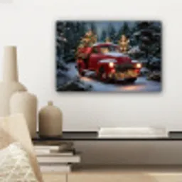 Kersttruck - Sneeuwbos - Rood canvas 2cm klein -sfeer6