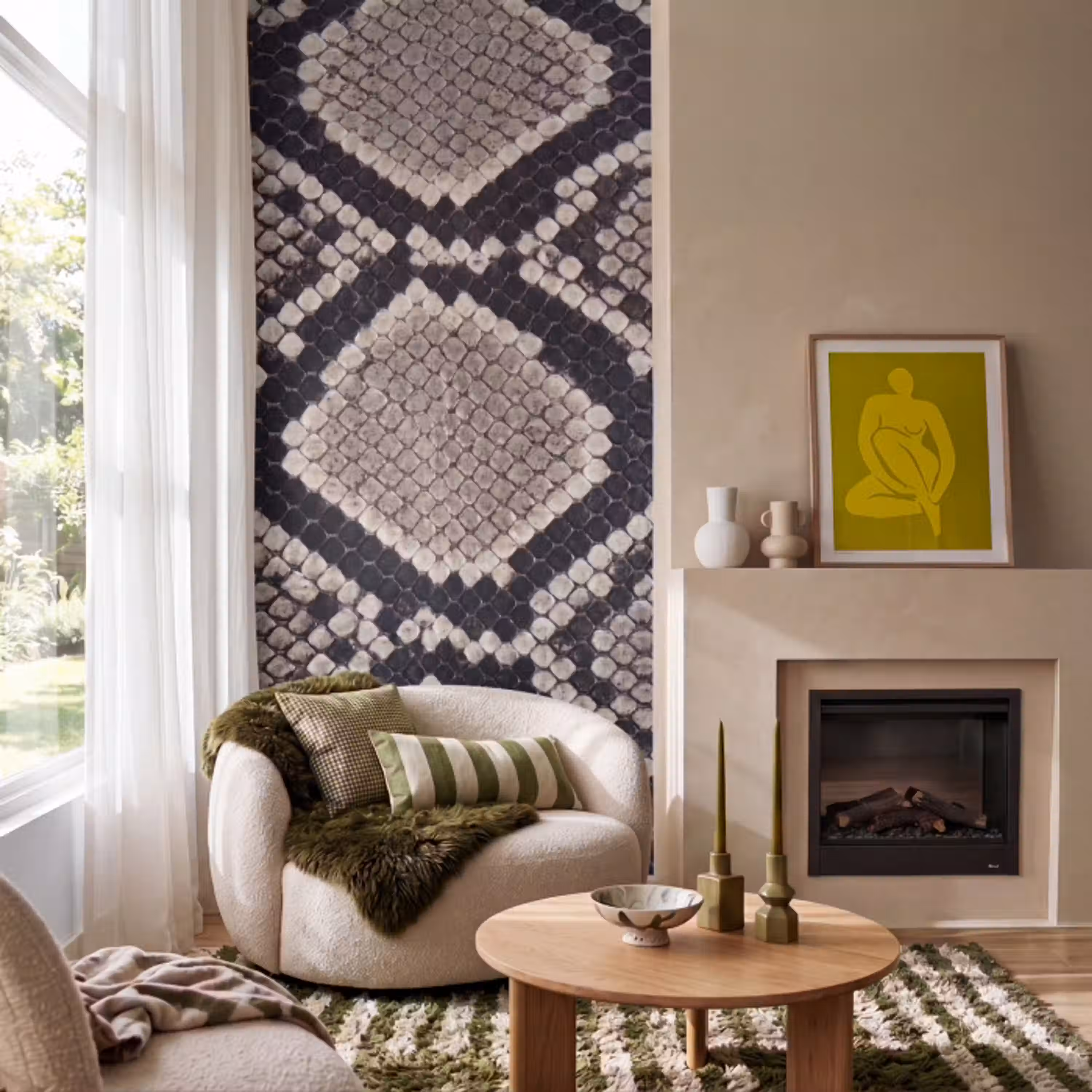 Slangenleer - Patroon - Beige Behang Vlies klein -sfeer2