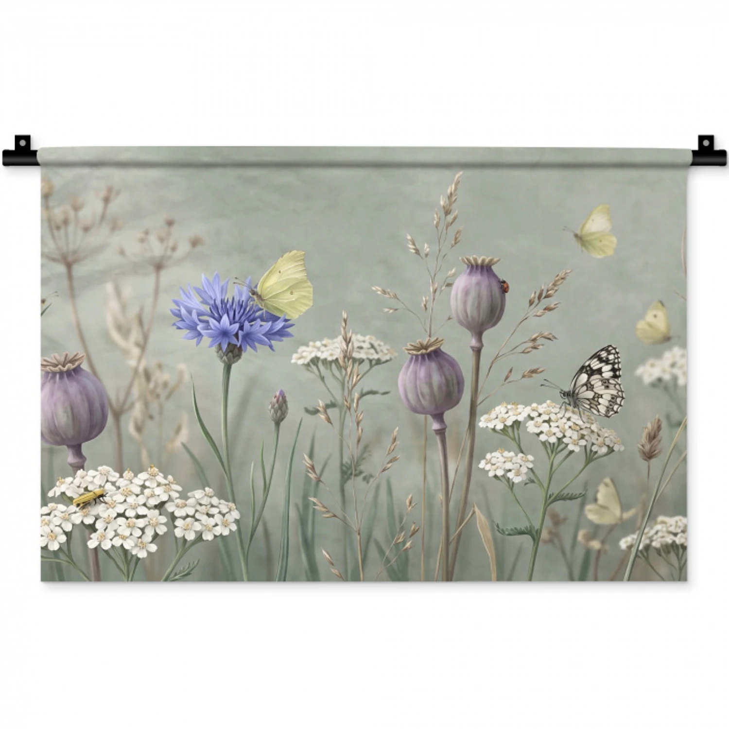 Vlinders - Wildbloemen - Illustratie - Kleurrijk Wandkleed katoen klein -zz3d