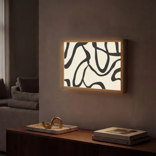 Abstract - Lijnen - Modern - Beige Light Box met batterij (Wandlamp) middel -sfeer1