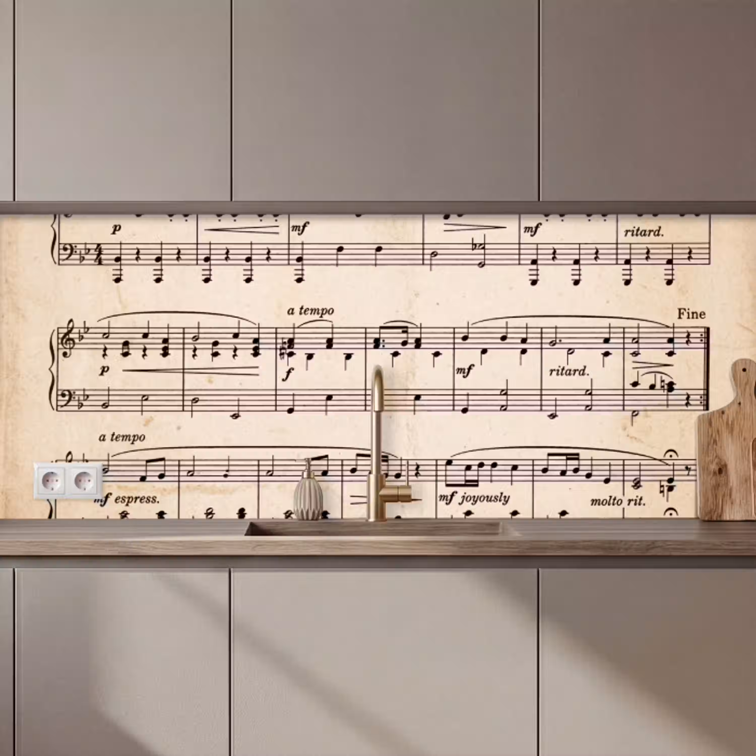 Muzieknotatie - Notenbalken - Kunst - Klassiek - Beige keuken achterwand 2 middel zz_3dshopping